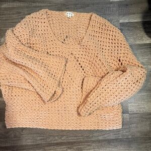 POL Crochet Knit Sweater Size Small Peach Boho Lightweight Pullover